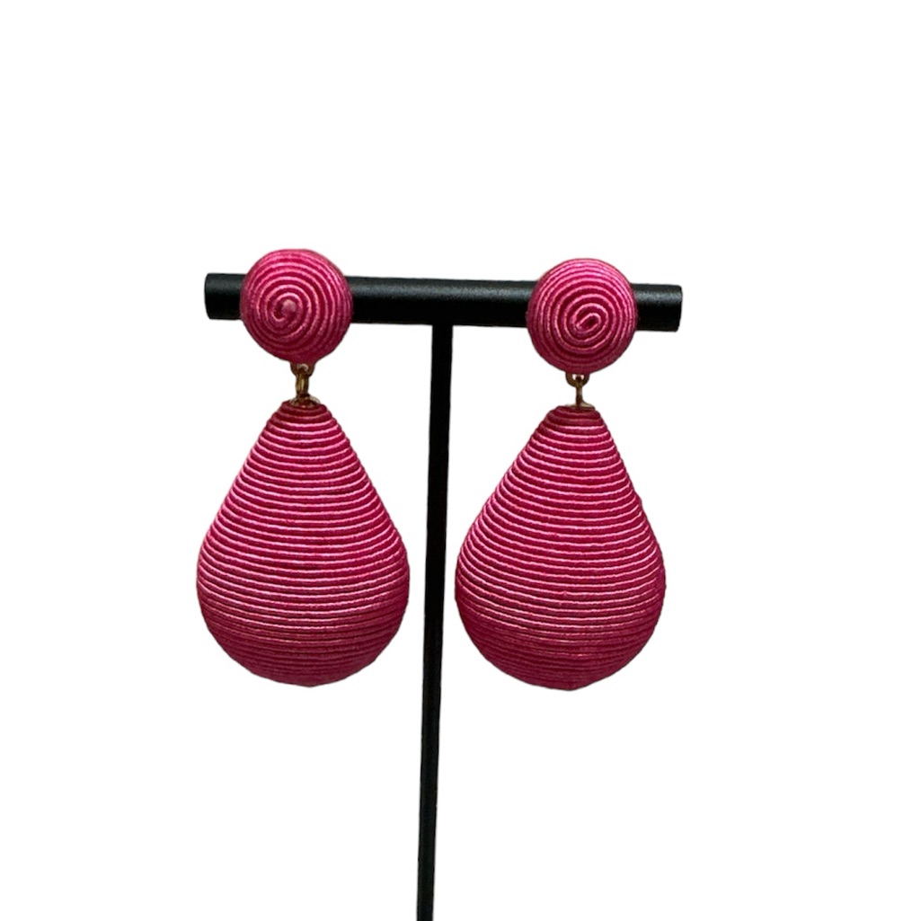 Pink Linen Handmade Pink Silk Wrapped Earrings.